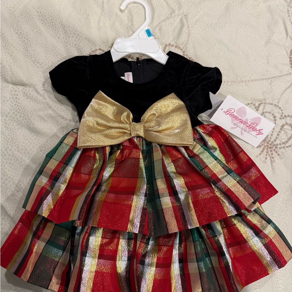 Bonnie Baby Black and Gold Plaid Dress
